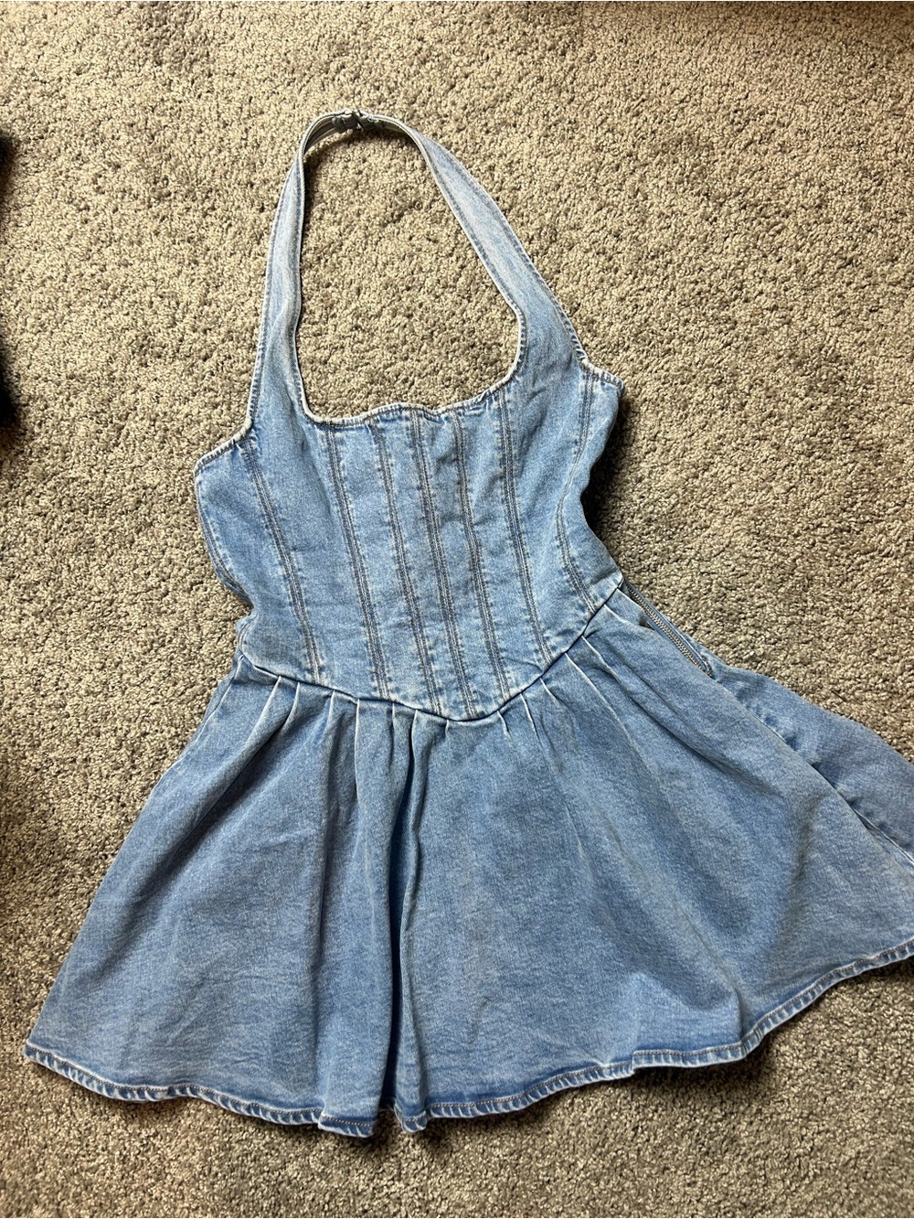 Showpo Denim Halter Skater Dress - Picture 2 of 3